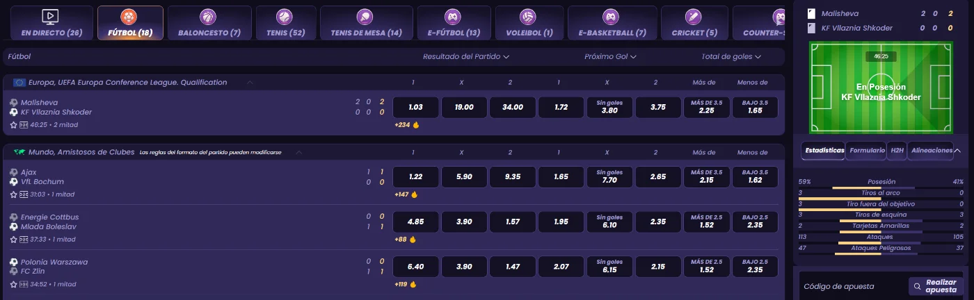 FunBet Casino Partidos en Vivo y Estadísticas FunBet Casino apuestas deportivas en vivo con cuotas, resultados y estadísticas de fútbol